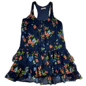 HOLLISTER Women’s Navy Floral Tiered Sleeveless Sundress Sz L